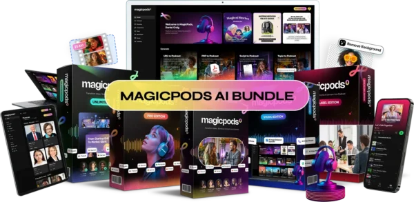 MagicPods AI Bundle converts text to podcast video