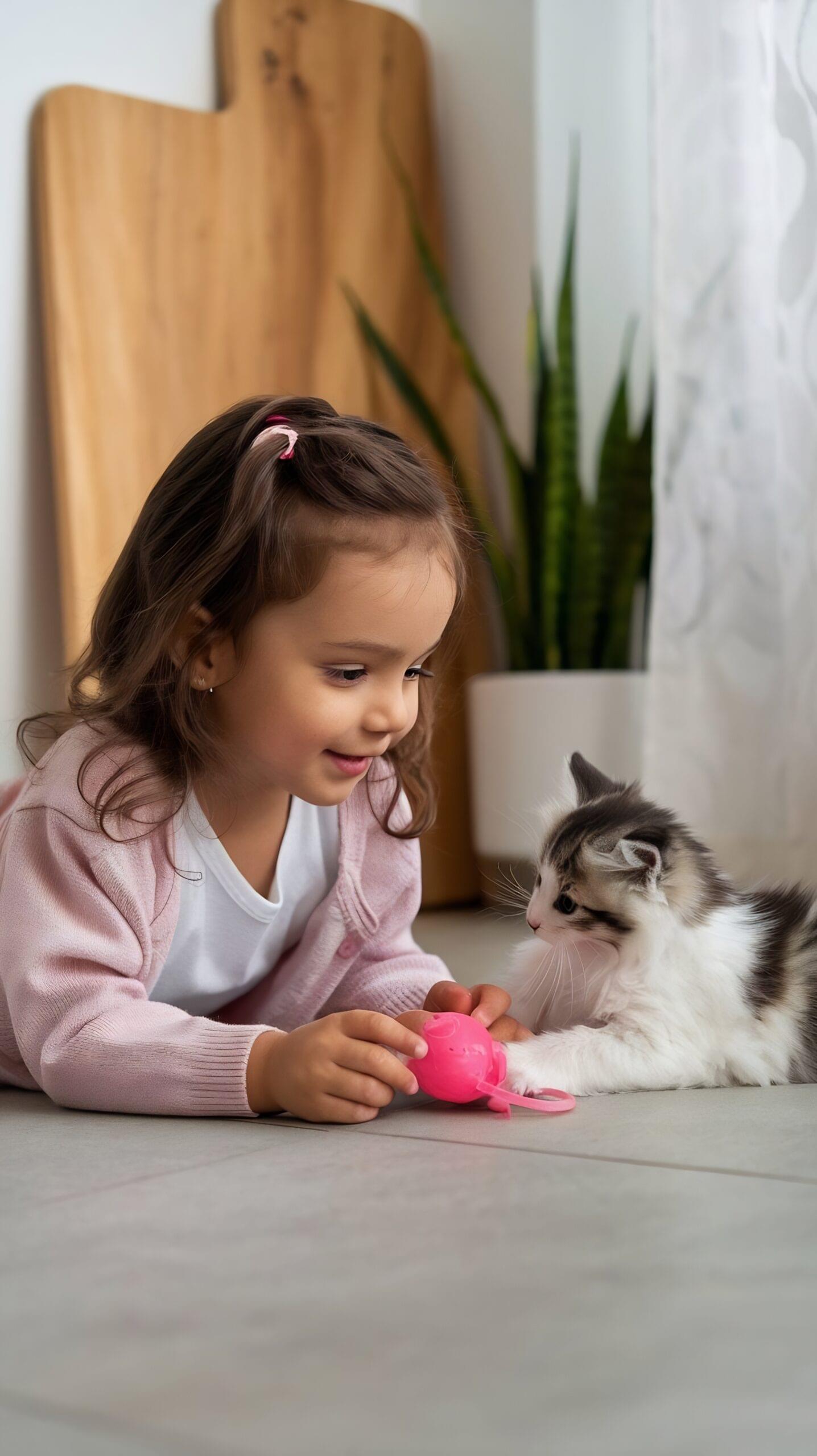 cute-girl-lying-floor-playing-with-kitten-home