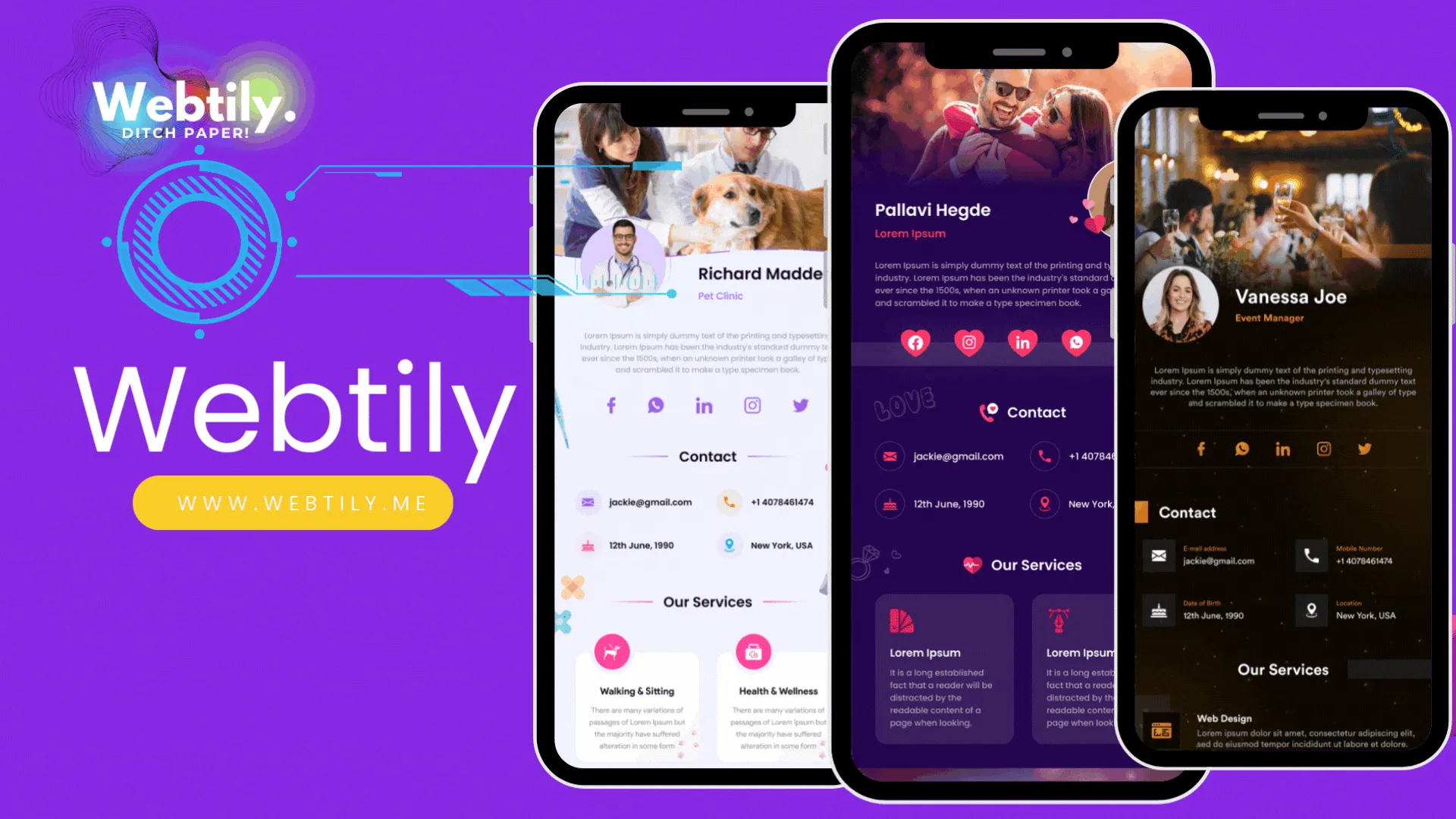 Create professional digital business vCards with online vCard builder software